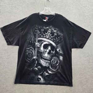 OG Abel Collection Men Shirt 2XL Black Suicide King Skull Floral Sword Graphic